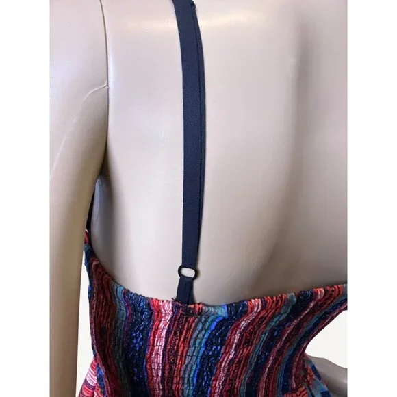 Band Of Gypsies Striped Corset Bustier Mini Dress Smocking Red Blue Size Small - Picture 11 of 13